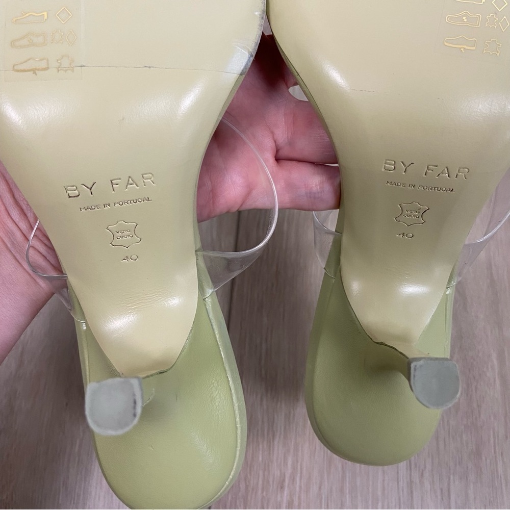 By Far Clara Olive Gloss Leather Mule Sandal - Picture 14 of 16